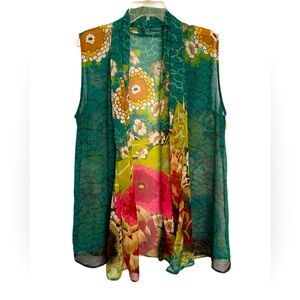 Sheer scarf sleeveless kimono multicolor floral size L